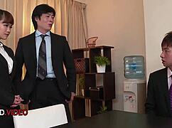 Anju Akane's Seductive Asian Body Heats Up Office Fuck With Two Guys
