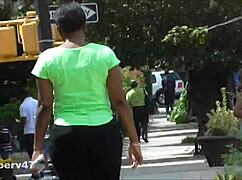 Hidden camera captures candid moments with mature ebony woman