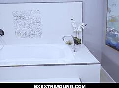 sarah lace wanders the house and bathtub, letting preston parker enjoy her tight juicy cunt