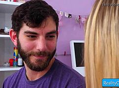 Sexy teen Natalie Knight gets juicy pussy fingered and gives amazing blowjob