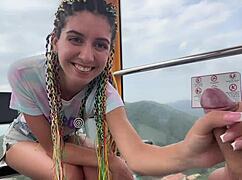 public dick flashing leads to girl jerking my cock and swallowing cum on ferris wheel