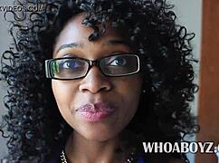 Bootylicious ebony babe contrasts her curves with intense blowjob pleasure