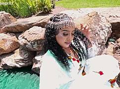 Big booty Ethiopian slut moans as she loves getting her tight holes filled with monster cock!