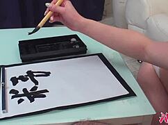 japanese woman renka shimizu sucks cock while writing on paper uncensored