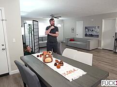 Mischievous Miniature Catches Tall Stepbro Jerking Off in Detailed Scene