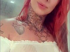 Brazilian redhead bathing in shower