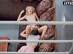 Skinny Blonde Seduced by Lesbian Roommate