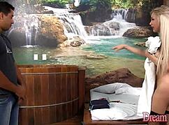 Gaby Abelha receives a post-massage creampie as a hot trans girl.