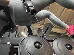 Crazy teen squirts during gym training session