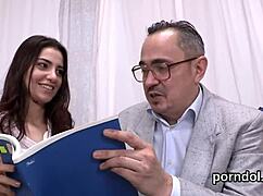 Natural Teen Gets Guided by Senior Tutor in Study Session