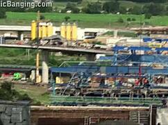 yound blonde cutie gets fucked hard in public by two guys