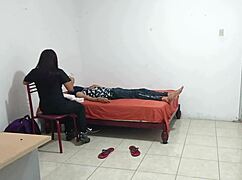 The beautiful Canadian nurse arrives at her patient's home in the USA. She begins dancing in her uniform.