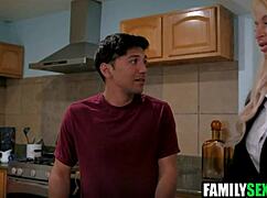 Stepmom joins stepson and girlfriend in threesome.