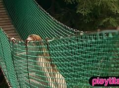 slender russian redhead beauty flaunts perky small 18+ tits outdoors 😘