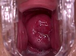 watch this horny amateur slut's shaved pussy squirt hard