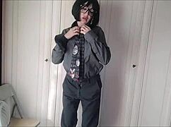 Chantalchannel Strips Hot in Man Dress Teasing Pussy Through Pantyhose RIP Panties