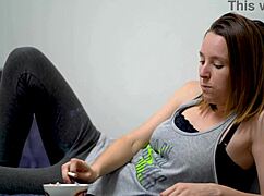 Watch cute brunette babe smoke and tease voyeuristically!