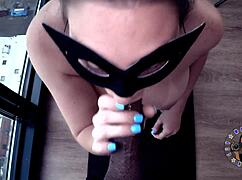 Hooters waitress Olivia Juggs messy deepthroat blowjob interracial cum buckets