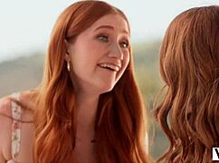 Vixen Redheads Myra Moans and Scarlet Skies Share Intimate Moments Outdoors