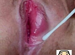 Pussy close-up explodes in extreme cotton swab orgasm frenzy on tight shaved slit!
