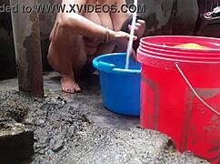 Wife's Big Tits Bounce in Outdoor Garden Bath Before Milf Pussy Reveal!