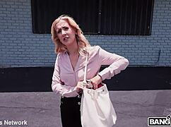 Blonde milf with small tits and hairy beaver takes creampie pounding brains out