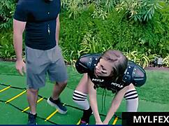 Blonde milf Britney Amber gets pummeled outdoors by Logan Pierce after striptease