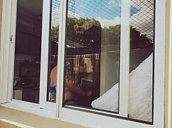 Caught neighbor's fat hairy ass and huge tits naked