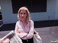 Blonde milf with small tits and hairy beaver takes creampie pounding brains out