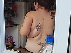 Caught neighbor's fat hairy ass and huge tits naked