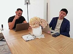 horny employee takes two students' big cocks in quickie threesome