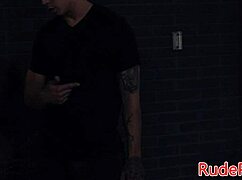 Dominant stranger binds petite babe for rough outdoor missionary banging