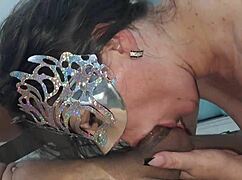 Wife cums bareback on lover's big cock, deepthroats balls in front of cuckold