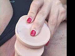 While Boyfriend Drives I Tease with Dildo and Cum All Over His Car Seat.