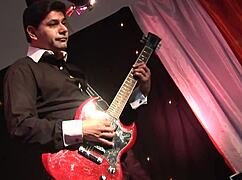 Guitarist Pounds Cute Blonde's Shaved Pussy Before Spraying Urine on Her Stockinged Body