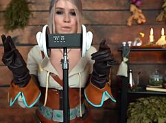 cosplay ciri whispers seductive asmr in tight costume fantasy.