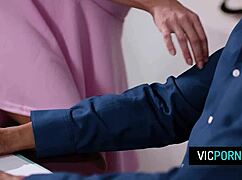 Emma Hix slurps black teacher's monster cock before riding it in college classroom