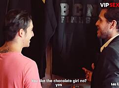 black slut noe milk gets consoled by two thick euro cocks outdoors