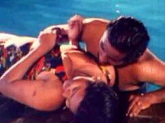 Married Indian bride sneaks pool fun with friend