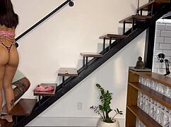 neighbor's wife moans passionately as i cream her plump pussy on the stairs