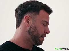 Big ass brunette Payton Preslee rubs nuru gel on huge natural tits naked