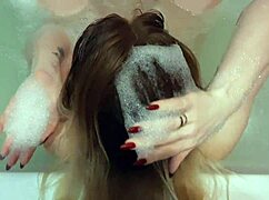 jerking masked girl's pigtails cock in bathroom cums on her long hair