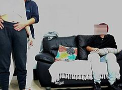 stepdad blackmails son's girlfriend bends her over for doggy creampie