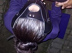 Blonde flashes ass in backyard while cars watch cum shower