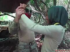 Muslim guy pounds petite white girl in army uniform