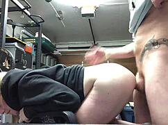 At home gym workout ends with milf's face covered in cum finish