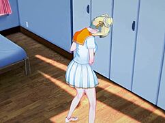 blonde anime babe surprised by busty redhead fun