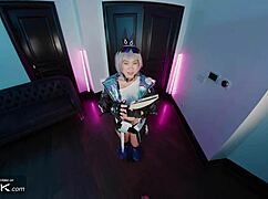 silver wolf cosplay babe deepthroats monster cock then gets pounded missionary doggy cumshot 💦🍆