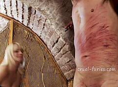 Cruel Blonde Milf Mistress Brutally Whips Submissive Cock