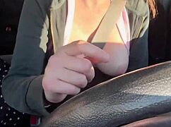 Artemisia Love flashes juicy big tits horny solo car ride
